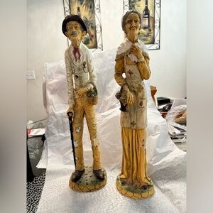 VTG Statues Old Woman And Elderly Man Figure Set Couple L Toni Italy Folk Art